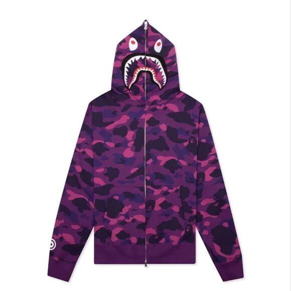 BAPE‎ A BATHING APE COLOR CAMO SHARK FULL ZIP HOODIE - PURPLE L NWT in packaging - Picture 1 of 7